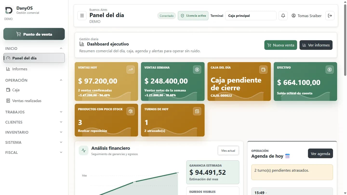 Dashboard de DanyOS, sistema de gestión para cerrajerías
